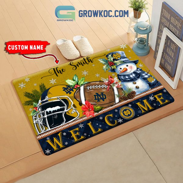 Notre Dame Fighting Irish Snowman Welcome Christmas Football Personalized Doormat