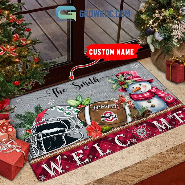 Ohio State Buckeyes Snowman Welcome Christmas Football Personalized Doormat