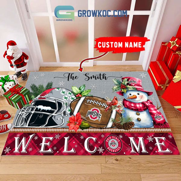 Ohio State Buckeyes Snowman Welcome Christmas Football Personalized Doormat