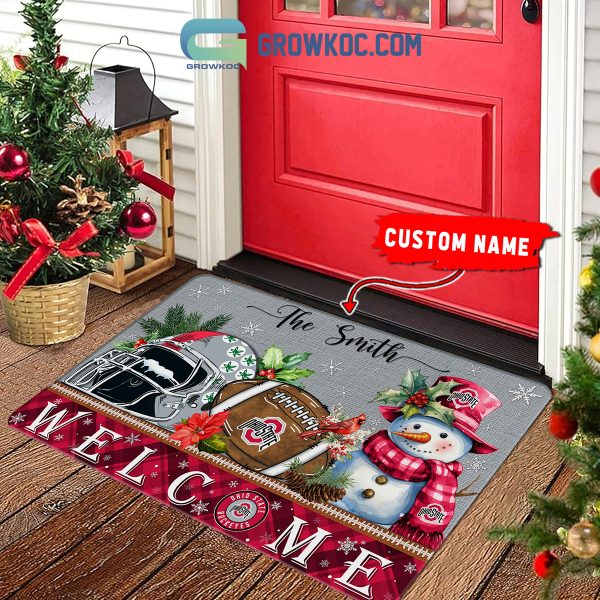 Ohio State Buckeyes Snowman Welcome Christmas Football Personalized Doormat