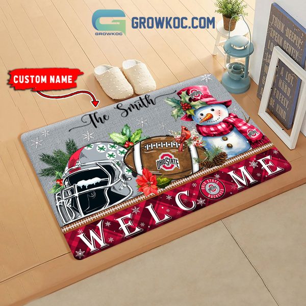 Ohio State Buckeyes Snowman Welcome Christmas Football Personalized Doormat