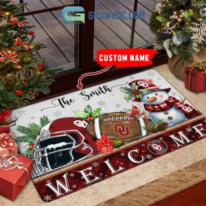 Oklahoma Sooners Snowman Welcome Christmas Football Personalized Doormat