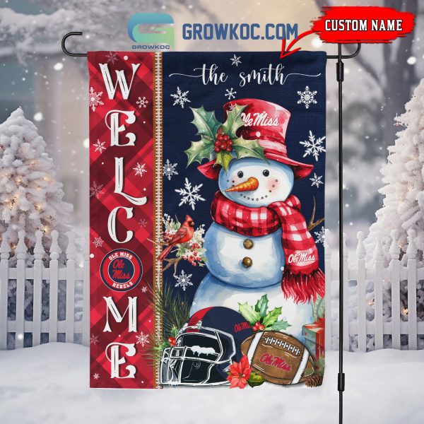 Ole Miss Rebels Football Snowman Welcome Christmas House Garden Flag