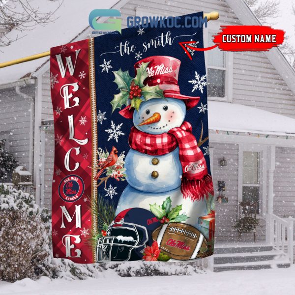 Ole Miss Rebels Football Snowman Welcome Christmas House Garden Flag