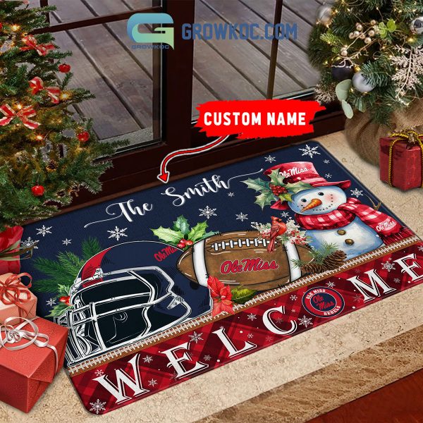 Ole Miss Rebels Snowman Welcome Christmas Football Personalized Doormat