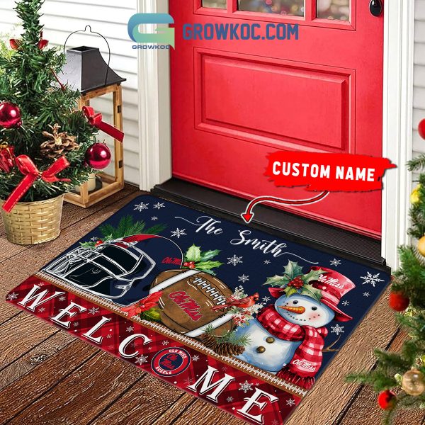 Ole Miss Rebels Snowman Welcome Christmas Football Personalized Doormat