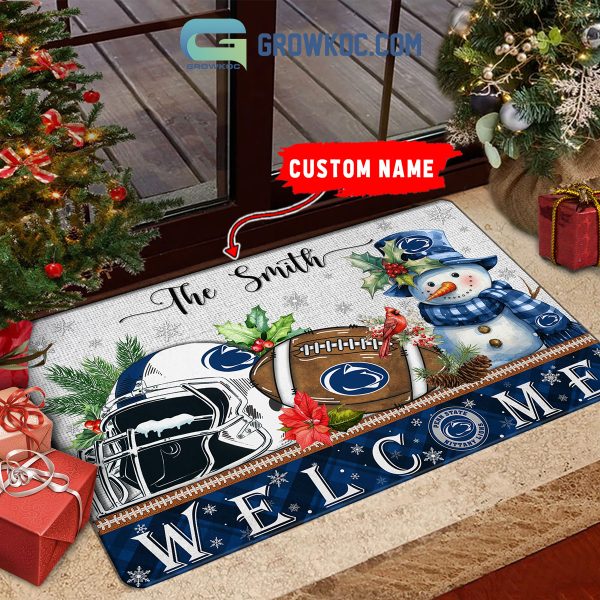 Penn State Nittany Lions  Snowman Welcome Christmas Football Personalized Doormat