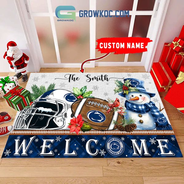 Penn State Nittany Lions  Snowman Welcome Christmas Football Personalized Doormat