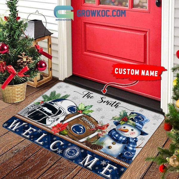 Penn State Nittany Lions  Snowman Welcome Christmas Football Personalized Doormat
