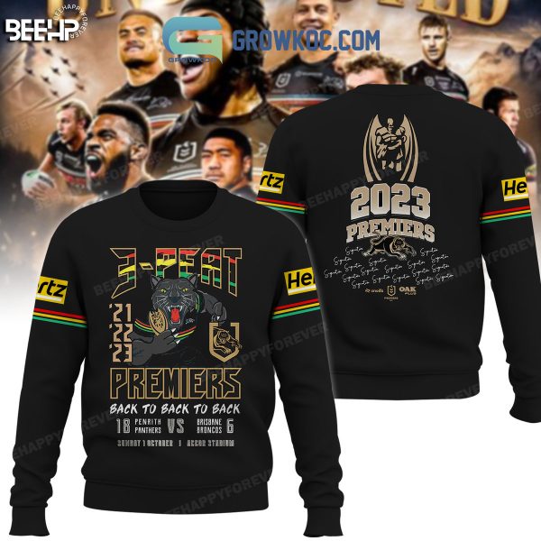 Penrith Panthers NRL 3 Peat Premiers Back To Back To Back Hoodie T Shirt