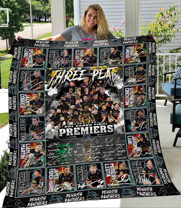 Penrith Panthers Three Peat Premiers NRL Grand Final Fleece Blanket Quilt