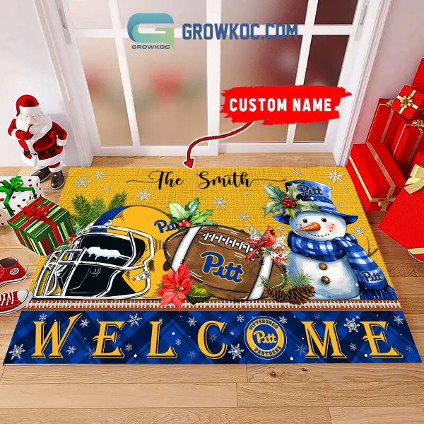 Pittsburgh Panthers Snowman Welcome Christmas Football Personalized Doormat