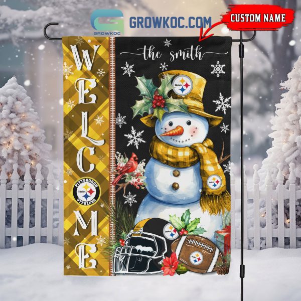 Pittsburgh Steelers Football Snowman Welcome Christmas Personalized House Gargen Flag