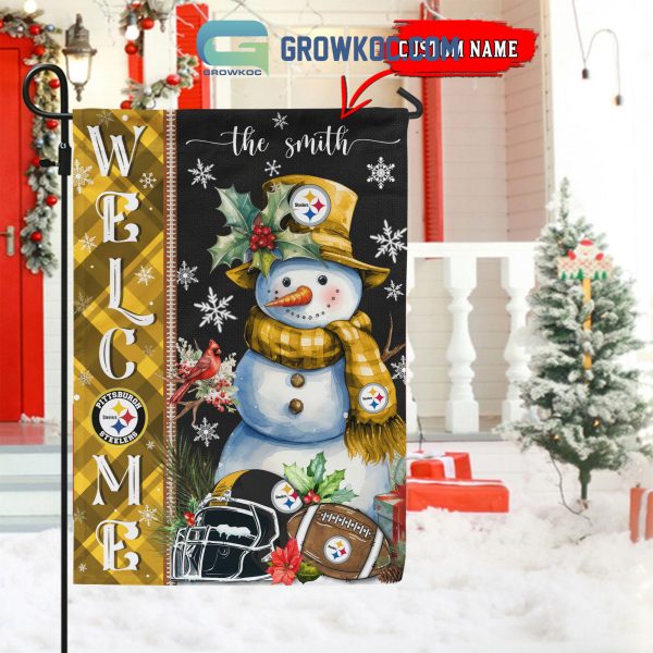 Pittsburgh Steelers Football Snowman Welcome Christmas Personalized House Gargen Flag