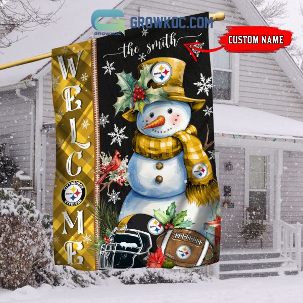 Pittsburgh Steelers Football Snowman Welcome Christmas Personalized House Gargen Flag