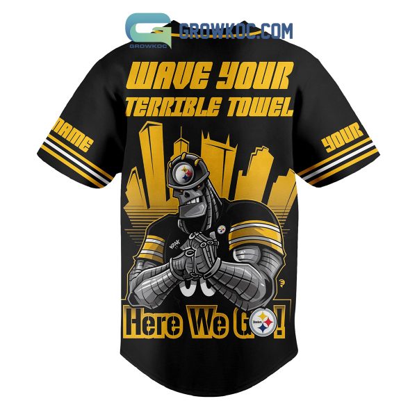 Pittsburgh Steelers Wave Your Terrible Towel Here We Go Personalized Baseball Jersey