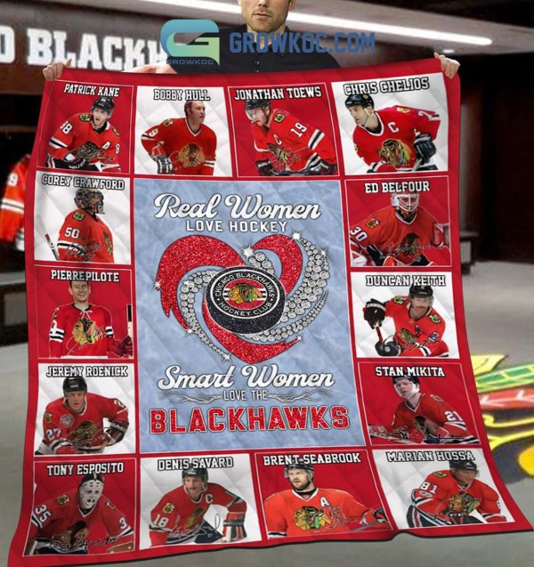 Real Women Love Hockey Smart Women Love The Blackhawks Fleece Blanket Quilt