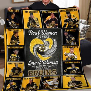 Real Women Love Hockey Smart Women Love The Bruins Fleece Blanket Quilt