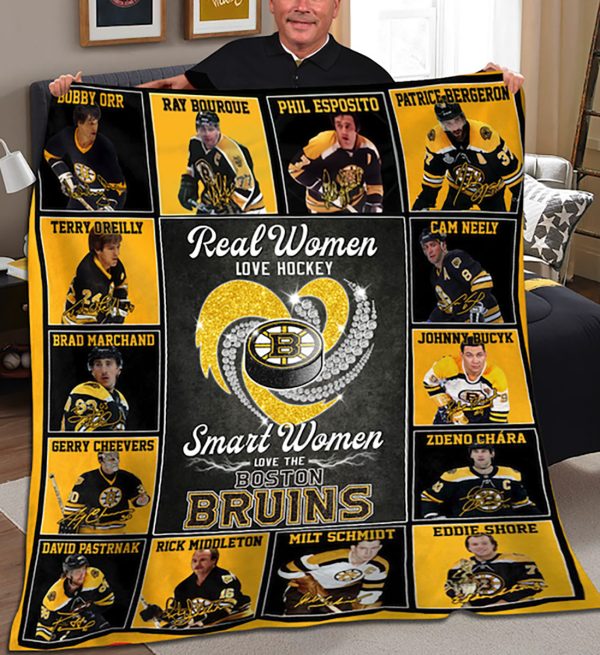 Real Women Love Hockey Smart Women Love The Bruins Fleece Blanket Quilt
