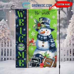 Seattle Seahawks Football Snowman Welcome Christmas Personalized House Gargen Flag