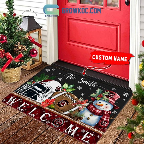 South Carolina Gamecocks Snowman Welcome Christmas Football Personalized Doormat