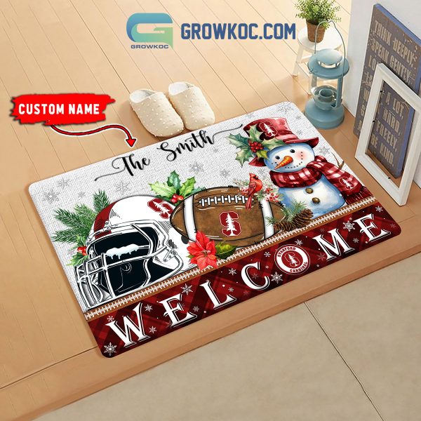 Stanford Cardinal Snowman Welcome Christmas Football Personalized Doormat