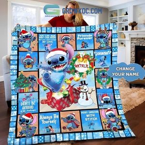 Stitch And Lilo Ohana Merry Christmas Personalized Fleece Blanket Quilt