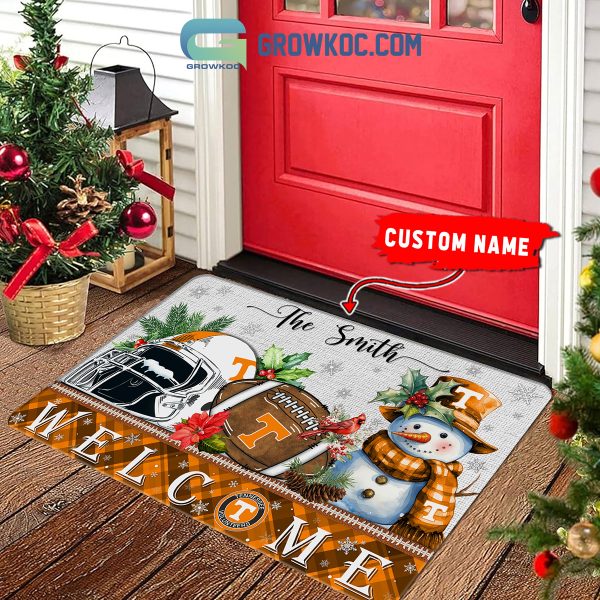 Tennessee Volunteers Snowman Welcome Christmas Football Personalized Doormat