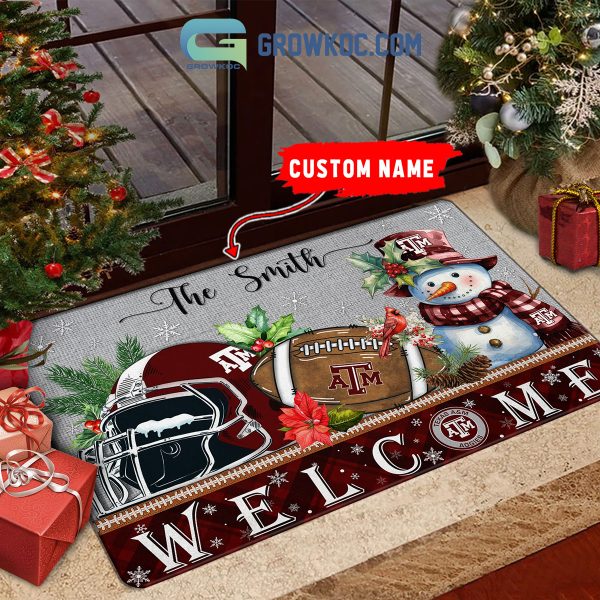 Texas A&M Aggies Snowman Welcome Christmas Football Personalized Doormat