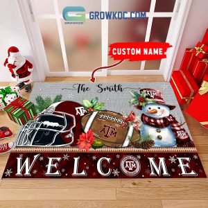 Texas A&M Aggies Snowman Welcome Christmas Football Personalized Doormat