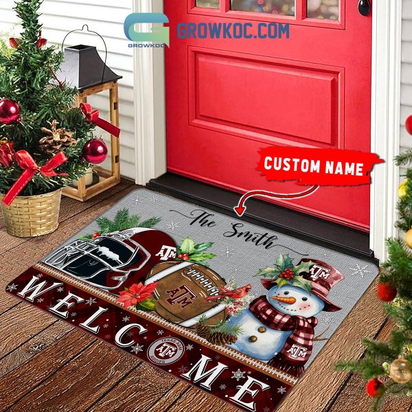 Texas A&M Aggies Snowman Welcome Christmas Football Personalized Doormat