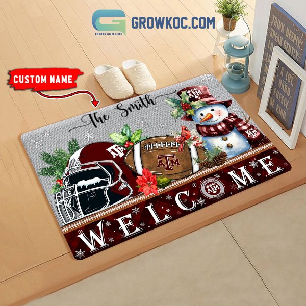 Texas A&M Aggies Snowman Welcome Christmas Football Personalized Doormat