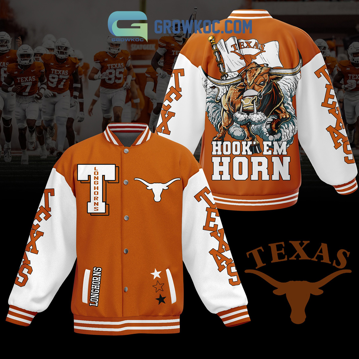 Custom Name Texas Longhorns Hook 'Em Horns Baseball Jersey