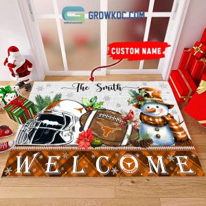 Texas Longhorns Snowman Welcome Christmas Football Personalized Doormat
