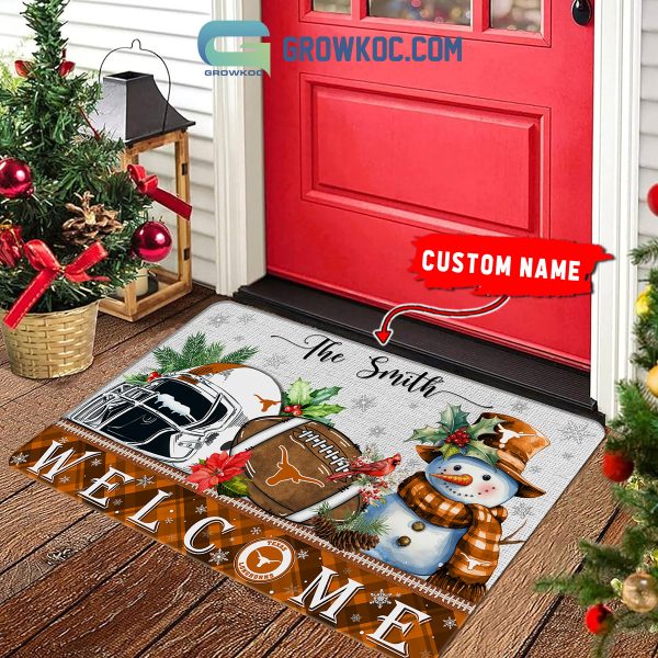 Texas Longhorns Snowman Welcome Christmas Football Personalized Doormat