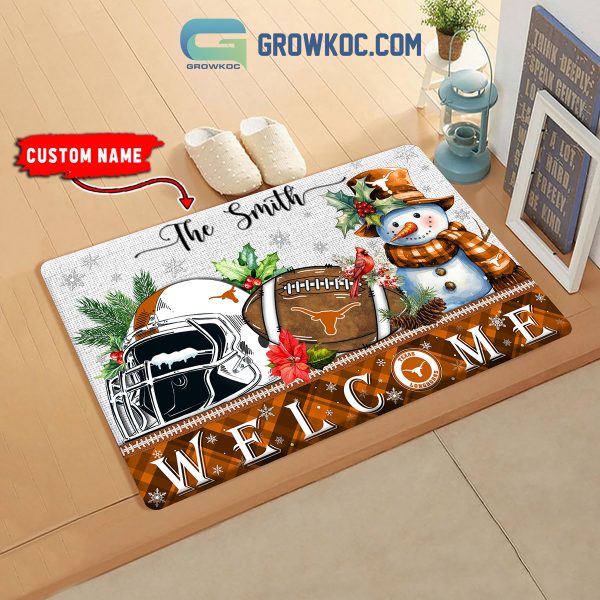 Texas Longhorns Snowman Welcome Christmas Football Personalized Doormat