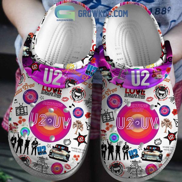 U2 UV Achtung Baby Love Is Bigger Than Anything In Its Way Clogs Crocs