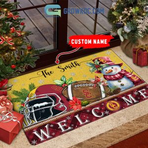 USC Trojans Snowman Welcome Christmas Football Personalized Doormat