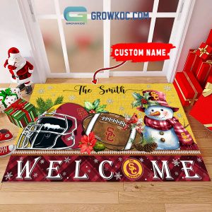 USC Trojans Snowman Welcome Christmas Football Personalized Doormat