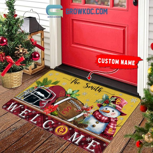 USC Trojans Snowman Welcome Christmas Football Personalized Doormat