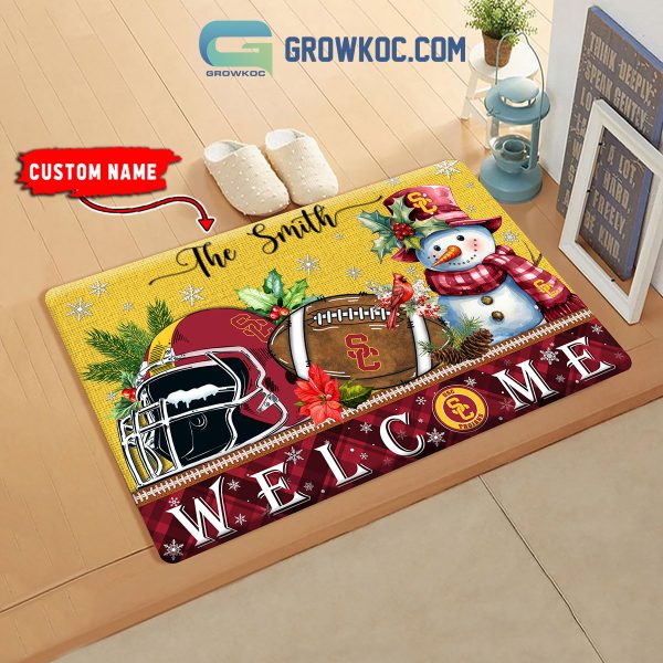 USC Trojans Snowman Welcome Christmas Football Personalized Doormat