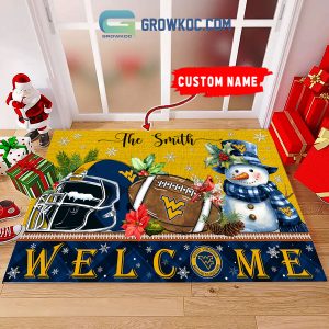 West Virginia Mountaineers Snowman Welcome Christmas Football Personalized Doormat