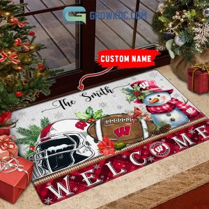 Wisconsin Badgers Snowman Welcome Christmas Football Personalized Doormat