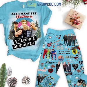 5 Seconds Of Summer All I Want For Christmas Is 5SOS In This House We Love 5SOS Take My Hand Wildflower Christmas Fleece Pajamas Set