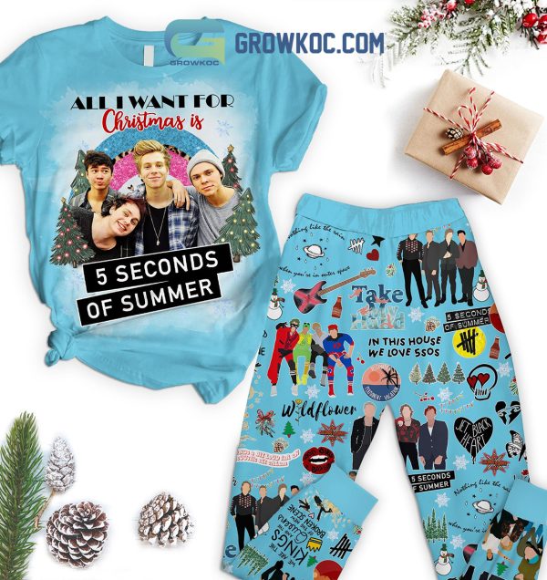 5 Seconds Of Summer All I Want For Christmas Is 5SOS In This House We Love 5SOS Take My Hand Wildflower Christmas Fleece Pajamas Set