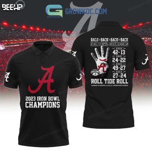Alabama Crimson Tide Black Version 2023  State Iron Bowl Champions Roll Tide Roll Big Al Polo Shirts