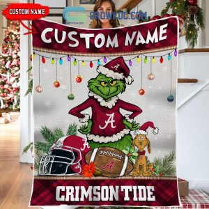 Alabama Crimson Tide Grinch Football Merry Christmas Light Personalized Fleece Blanket Quilt