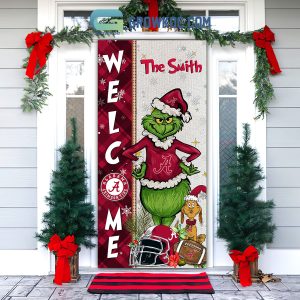 Alabama Crimson Tide Grinch Football Welcome Christmas Personalized Decor Door Cover