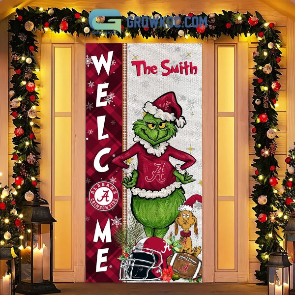 Alabama Crimson Tide Grinch Football Welcome Christmas Personalized Decor Door Cover