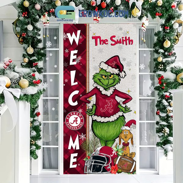 Alabama Crimson Tide Grinch Football Welcome Christmas Personalized Decor Door Cover